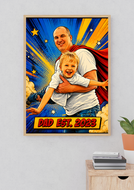 Custom Dad Portrait Poster — Superhero / Comic Style