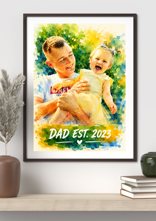 Custom Dad Portrait Poster — Watercolor Style